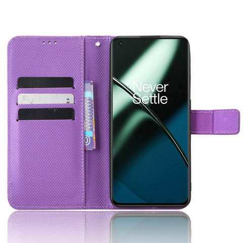 For OnePlus 11R 5G / Ace 2 5G Diamond Texture Stand Cover PU Leather Wallet Shockproof Phone Case