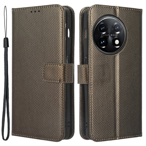 For OnePlus 11R 5G / Ace 2 5G Diamond Texture Stand Cover PU Leather Wallet Shockproof Phone Case