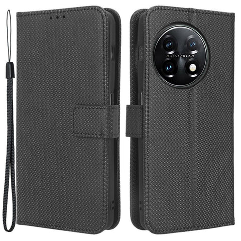 For OnePlus 11R 5G / Ace 2 5G Diamond Texture Stand Cover PU Leather Wallet Shockproof Phone Case