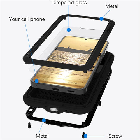 LOVE MEI For Xiaomi 13 5G Anti-drop Phone Case with Tempered Glass Film Silicone+Metal Cover