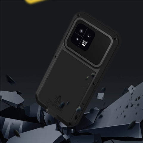 LOVE MEI For Xiaomi 13 5G Anti-drop Phone Case with Tempered Glass Film Silicone+Metal Cover