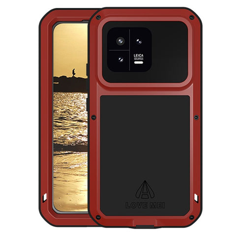 LOVE MEI For Xiaomi 13 5G Anti-drop Phone Case with Tempered Glass Film Silicone+Metal Cover