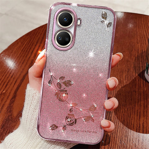 KADEM For Huawei nova 10 SE 4G Gradient Glitter Cell Phone Case Flower Rhinestone Decor Soft TPU Cover