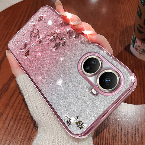 KADEM For Huawei nova 10 SE 4G Gradient Glitter Cell Phone Case Flower Rhinestone Decor Soft TPU Cover