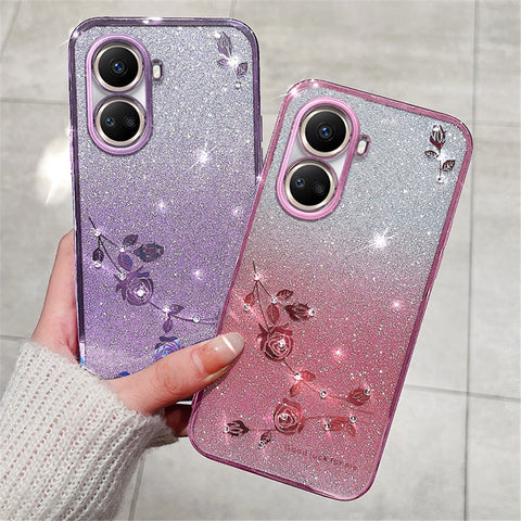 KADEM For Huawei nova 10 SE 4G Gradient Glitter Cell Phone Case Flower Rhinestone Decor Soft TPU Cover