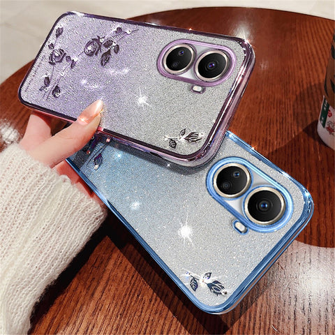 KADEM For Huawei nova 10 SE 4G Gradient Glitter Cell Phone Case Flower Rhinestone Decor Soft TPU Cover