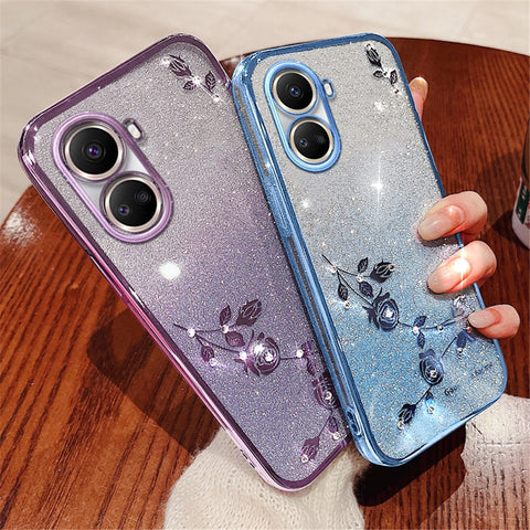 KADEM For Huawei nova 10 SE 4G Gradient Glitter Cell Phone Case Flower Rhinestone Decor Soft TPU Cover