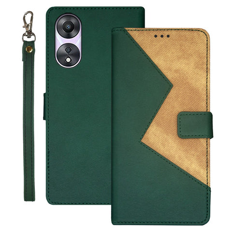 IDEWEI For Oppo A78 5G Leather Card Holder Phone Case Color Splicing Shockproof Stand Cover
