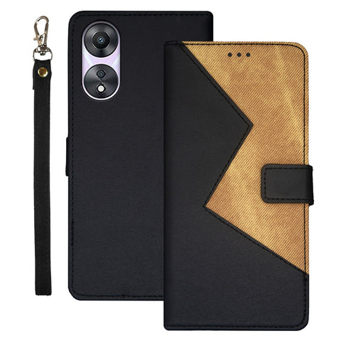 IDEWEI For Oppo A78 5G Leather Card Holder Phone Case Color Splicing Shockproof Stand Cover