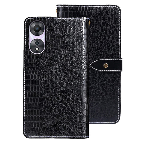 IDEWEI For Oppo A78 5G Leather Wallet Anti-drop Cover Crocodile Texture Folding Stand Phone Case