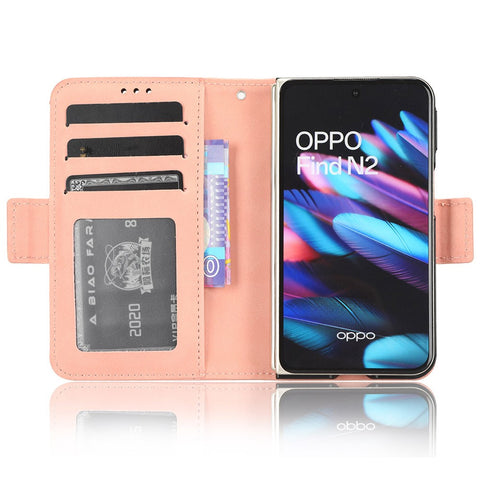 For Oppo Find N2 5G Multiple Card Slots Flip Stand Cover Shockproof PU Leather Wallet Phone Case