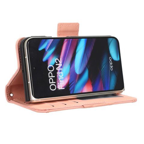 For Oppo Find N2 5G Multiple Card Slots Flip Stand Cover Shockproof PU Leather Wallet Phone Case