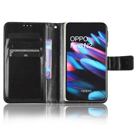 For Oppo Find N2 5G PU Leather Wallet Phone Case Crazy Horse Texture Folding Stand Anti-drop Cover