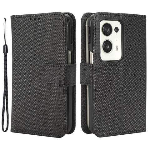 For Oppo Find N2 5G PU Leather Wallet Case Diamond Texture Flip Stand Shockproof Cover