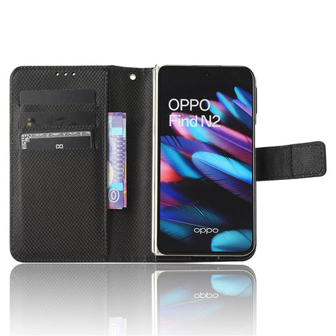 For Oppo Find N2 5G PU Leather Wallet Case Diamond Texture Flip Stand Shockproof Cover