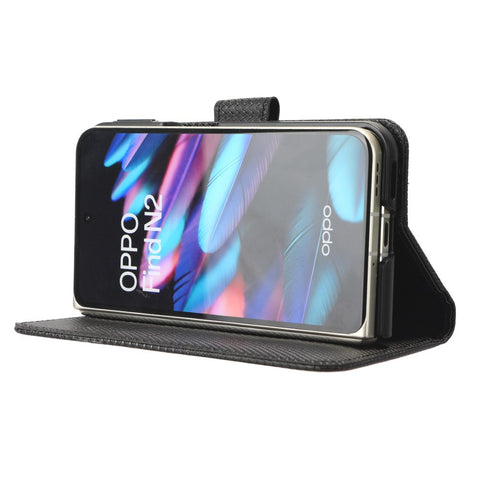 For Oppo Find N2 5G PU Leather Wallet Case Diamond Texture Flip Stand Shockproof Cover