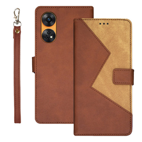 IDEWEI For Oppo Reno8 T 4G Card Slots Color Splicing Leather Magnetic Phone Case with Wrist Strap