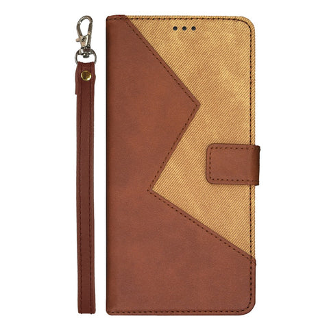 IDEWEI For Oppo Reno8 T 4G Card Slots Color Splicing Leather Magnetic Phone Case with Wrist Strap