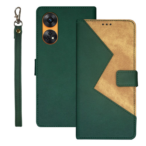 IDEWEI For Oppo Reno8 T 4G Card Slots Color Splicing Leather Magnetic Phone Case with Wrist Strap