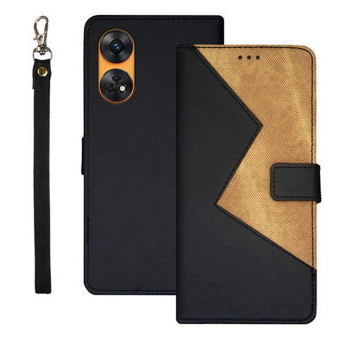 IDEWEI For Oppo Reno8 T 4G Card Slots Color Splicing Leather Magnetic Phone Case with Wrist Strap