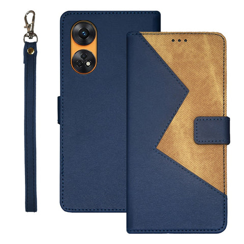 IDEWEI For Oppo Reno8 T 4G Card Slots Color Splicing Leather Magnetic Phone Case with Wrist Strap