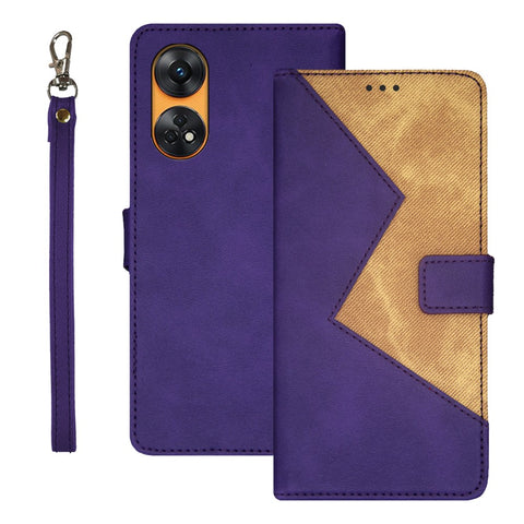 IDEWEI For Oppo Reno8 T 4G Card Slots Color Splicing Leather Magnetic Phone Case with Wrist Strap