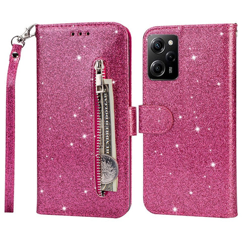 For Xiaomi Poco X5 Pro 5G / Redmi Note 12 Pro Speed 5G / Note 12 Pro 5G Glittery Phone Case PU Leather Zippered Wallet Cover