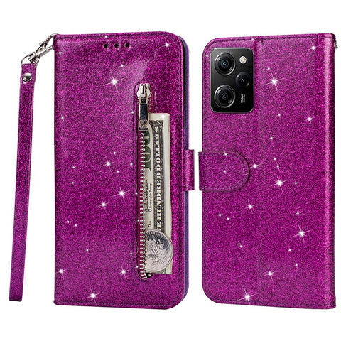 For Xiaomi Poco X5 Pro 5G / Redmi Note 12 Pro Speed 5G / Note 12 Pro 5G Glittery Phone Case PU Leather Zippered Wallet Cover
