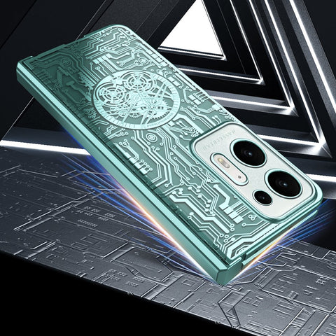 For Oppo Find N2 5G Mechanical Legend Series Electroplating PC Folding Phone Case Cover with Tempered Glass Film