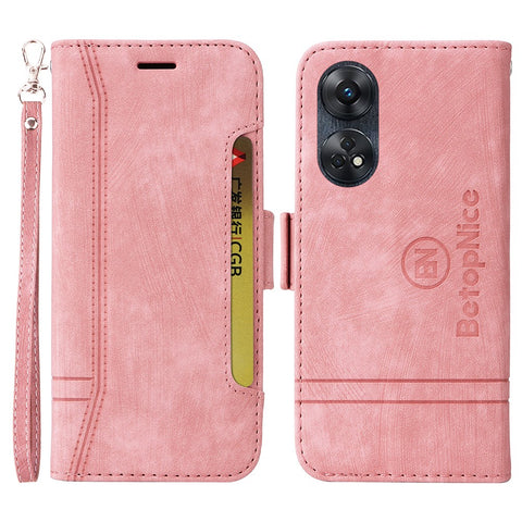 BETOPNICE 001 Phone Case for Oppo Reno8 T 4G , Stitching Imprinted Line PU Leather Cover Wallet Stand
