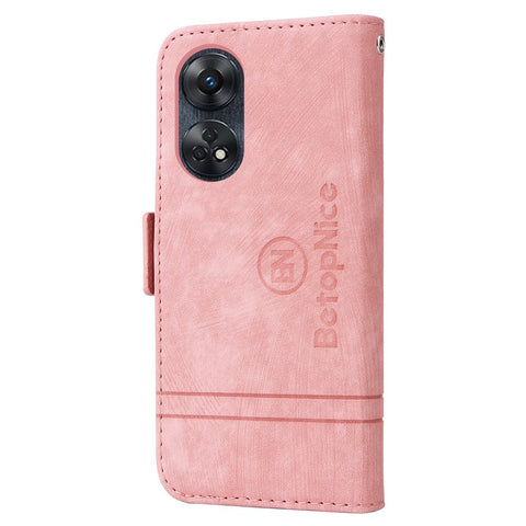 BETOPNICE 001 Phone Case for Oppo Reno8 T 4G , Stitching Imprinted Line PU Leather Cover Wallet Stand