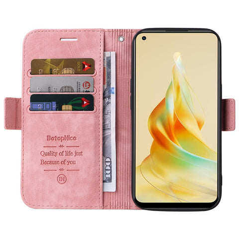 BETOPNICE 001 Phone Case for Oppo Reno8 T 4G , Stitching Imprinted Line PU Leather Cover Wallet Stand