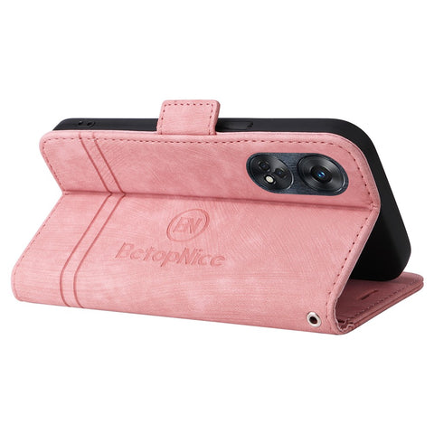 BETOPNICE 001 Phone Case for Oppo Reno8 T 4G , Stitching Imprinted Line PU Leather Cover Wallet Stand