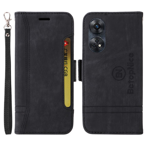 BETOPNICE 001 Phone Case for Oppo Reno8 T 4G , Stitching Imprinted Line PU Leather Cover Wallet Stand