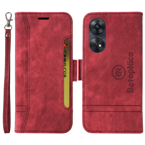 BETOPNICE 001 Phone Case for Oppo Reno8 T 4G , Stitching Imprinted Line PU Leather Cover Wallet Stand
