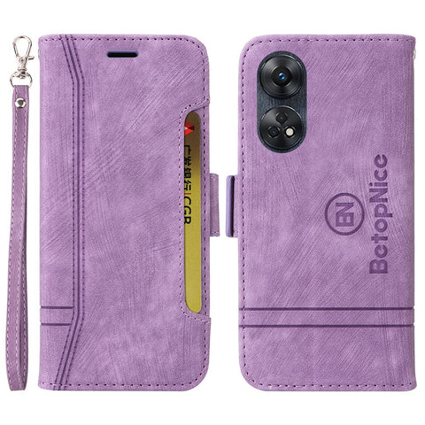 BETOPNICE 001 Phone Case for Oppo Reno8 T 4G , Stitching Imprinted Line PU Leather Cover Wallet Stand