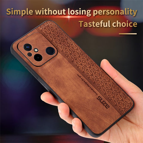 AZNS Anti-slip Phone Case for Xiaomi Poco C55 4G , Imprinted Leather Coated TPU Smartphone Cover