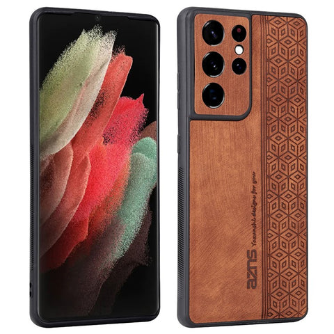 AZNS For Samsung Galaxy S21 Ultra 5G Cell Phone Cover Imprinted Leather+TPU Anti-drop Phone Case