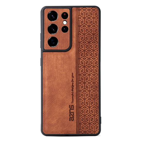 AZNS For Samsung Galaxy S21 Ultra 5G Cell Phone Cover Imprinted Leather+TPU Anti-drop Phone Case