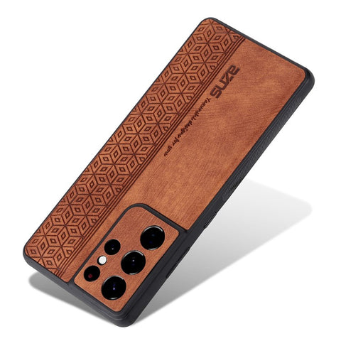 AZNS For Samsung Galaxy S21 Ultra 5G Cell Phone Cover Imprinted Leather+TPU Anti-drop Phone Case