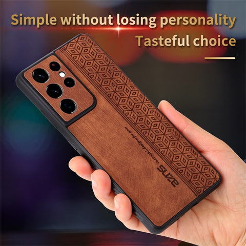 AZNS For Samsung Galaxy S21 Ultra 5G Cell Phone Cover Imprinted Leather+TPU Anti-drop Phone Case