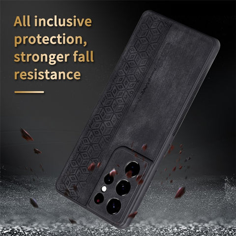 AZNS For Samsung Galaxy S21 Ultra 5G Cell Phone Cover Imprinted Leather+TPU Anti-drop Phone Case