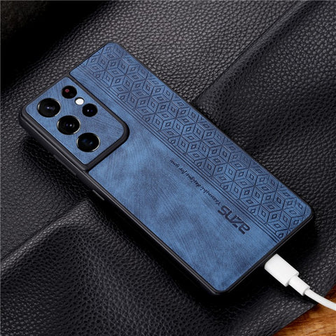 AZNS For Samsung Galaxy S21 Ultra 5G Cell Phone Cover Imprinted Leather+TPU Anti-drop Phone Case