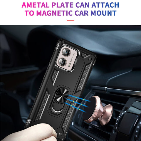 For Motorola Edge+ (2023) Phone Case Ring Holder Kickstand PC+TPU Anti-drop Cover