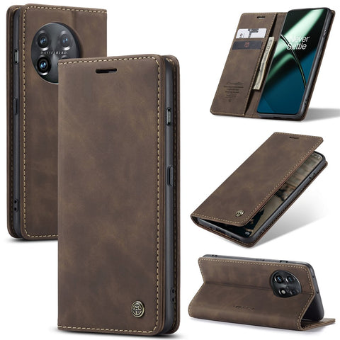 CASEME 013 Series Phone Shell for OnePlus 11 5G Magnetic Flip PU Leather Case Wallet Stand Cover