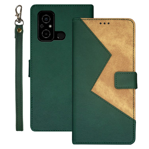 IDEWEI For Xiaomi Poco C55 4G PU Leather Flip Folio Case Card Slots Stand Color Splicing Phone Cover