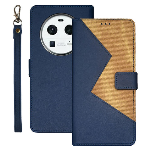 IDEWEI For Oppo Find X6 Color Splicing Phone Case Card Slots Leather Magnetic Cover with Wrist Strap