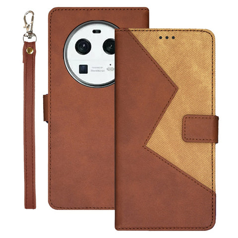 IDEWEI For Oppo Find X6 Color Splicing Phone Case Card Slots Leather Magnetic Cover with Wrist Strap