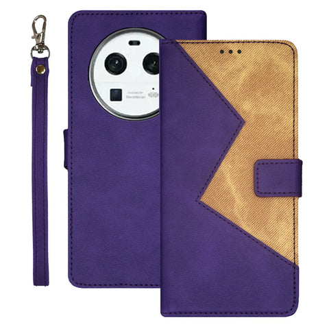IDEWEI For Oppo Find X6 Color Splicing Phone Case Card Slots Leather Magnetic Cover with Wrist Strap