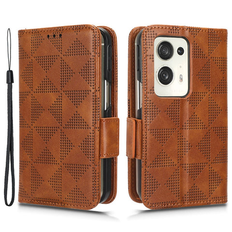 For Oppo Find N2 5G Stand Phone Case PU Leather Imprinted Triangle Protective Phone Wallet Cover